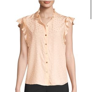 Rebecca Taylor 100% silk jacquard heart flutter sleeve button down top, size 10
